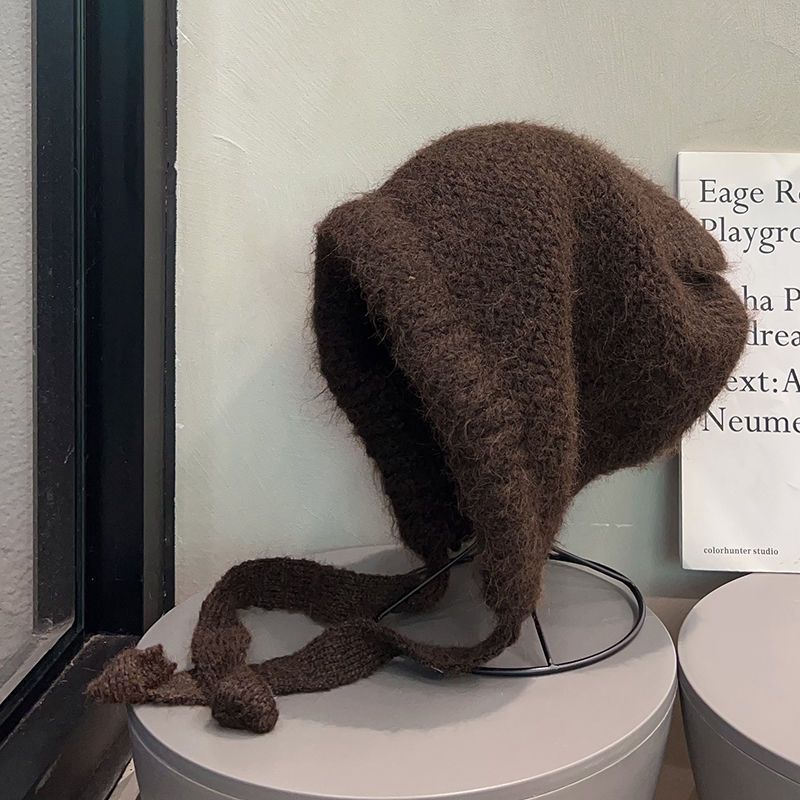 Однотонная женская вязаная шапка, зимняя защита ушей, теплая толстая вязаная шапка