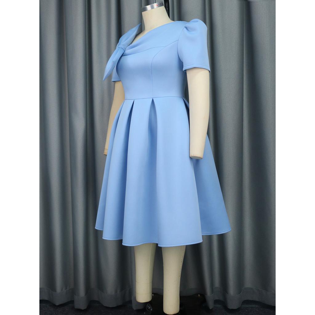 Fashion Women Elegant Short Sleeves Bow Pleat Bride Bridesmaids Wedding Midi Long Dress Party Gowns