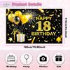 IVN Happy 18th Birthday Backdrop Banner 71x43 Inch Black and Gold Eighteenth Birthday Party Decorations Photography Back