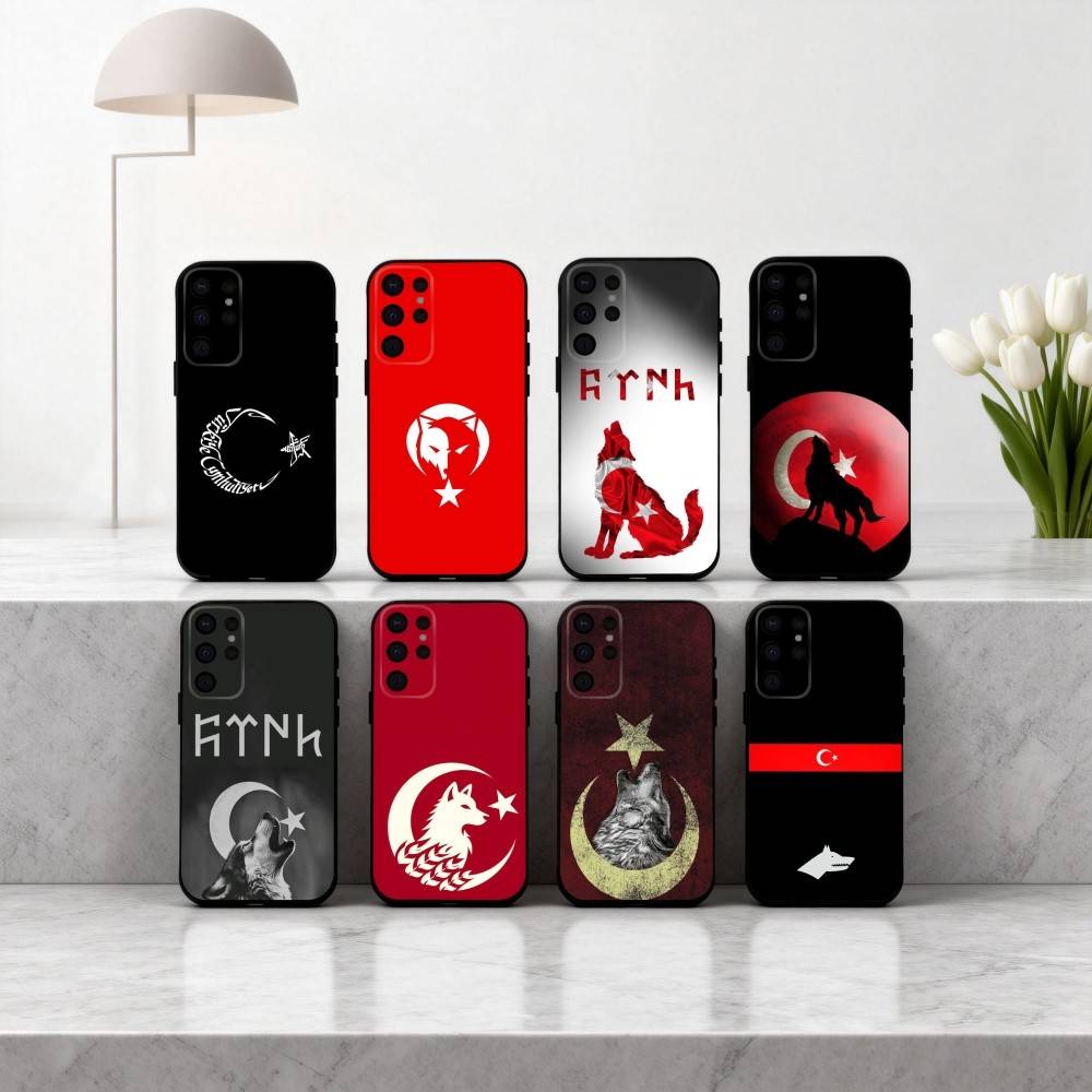 Чехол для телефона T-Turk W-Wolf с флагом Турции для Samsung S25,24,23,22,30,21,10,9,Ultra,Plus,Lite,FE,4,5 G Мягкий черный чехол
