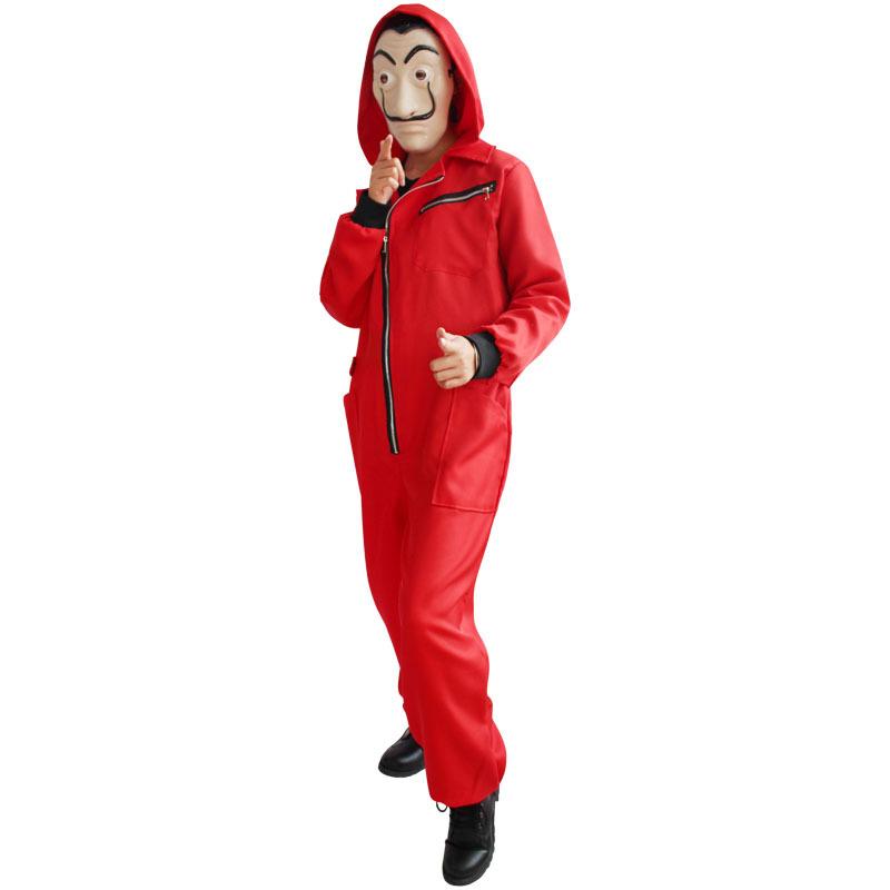 Money Heist Red Jumpsuit Cosplay with Dali Mask, Halloween Villain Outfit