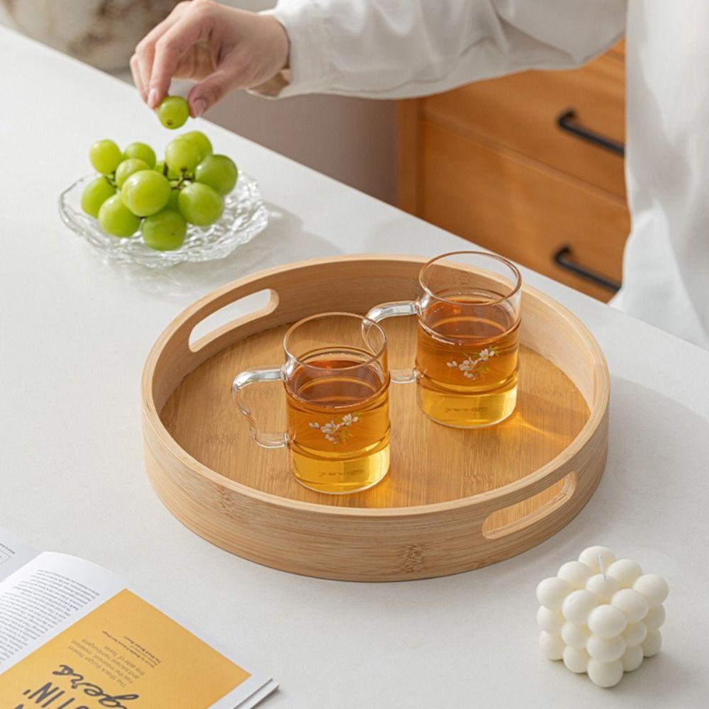25/30/35/40CM Wood Tray Round Food Bread Pan New Serving Tray Coffee Home Table