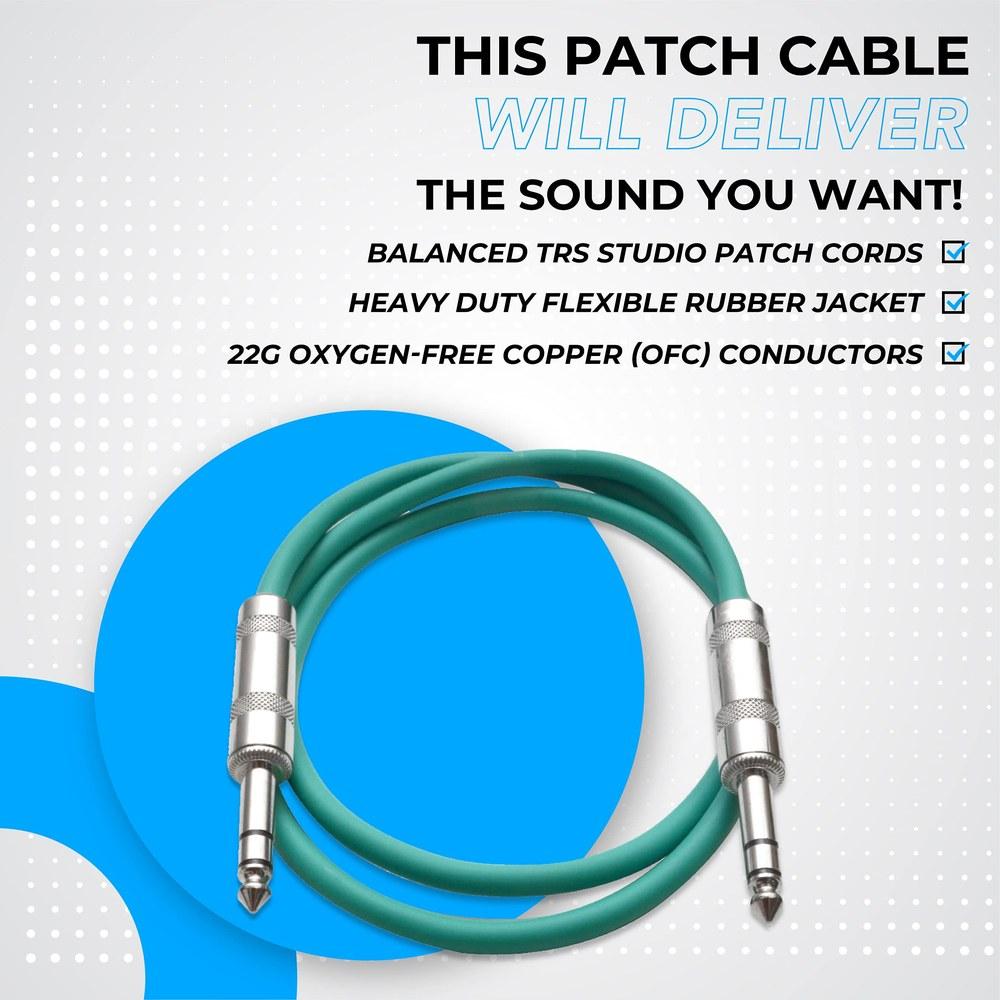 Seismic Audio SATRX-6BGORYP 6-Pack Multi-Color 6-Foot 1/4 Inch TRS to 1/4 Inch TRS Patch Cables