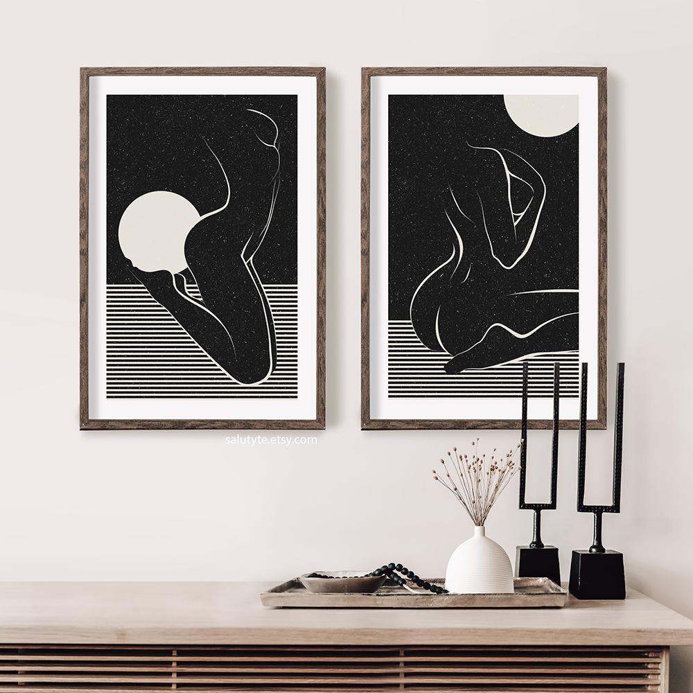 Абстрактный обнаженный женский силуэт, чувственный художественный принт, обнаженная фигура тела, современный женский постер в стиле бохо, холст, картина, Настенный декор