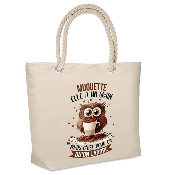 Sac de plage - PLANETEE - isotherme Muguette Chouette Grain - Coton - Imprimé en France - Grande contenance