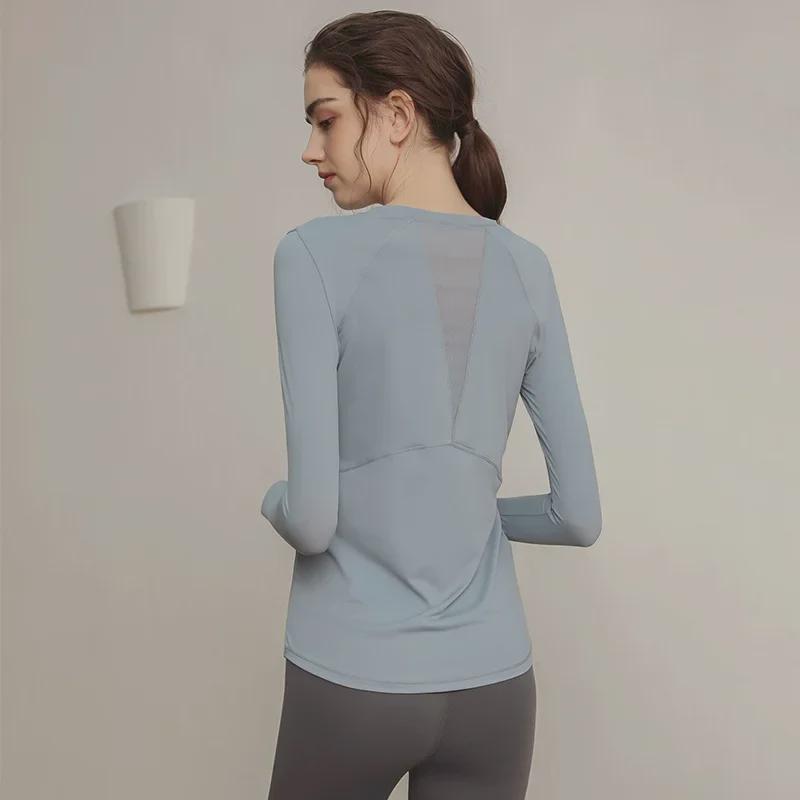 Женская футболка с длинными рукавами из дышащего материала для йоги и бега - фитнес-топ весна/осень