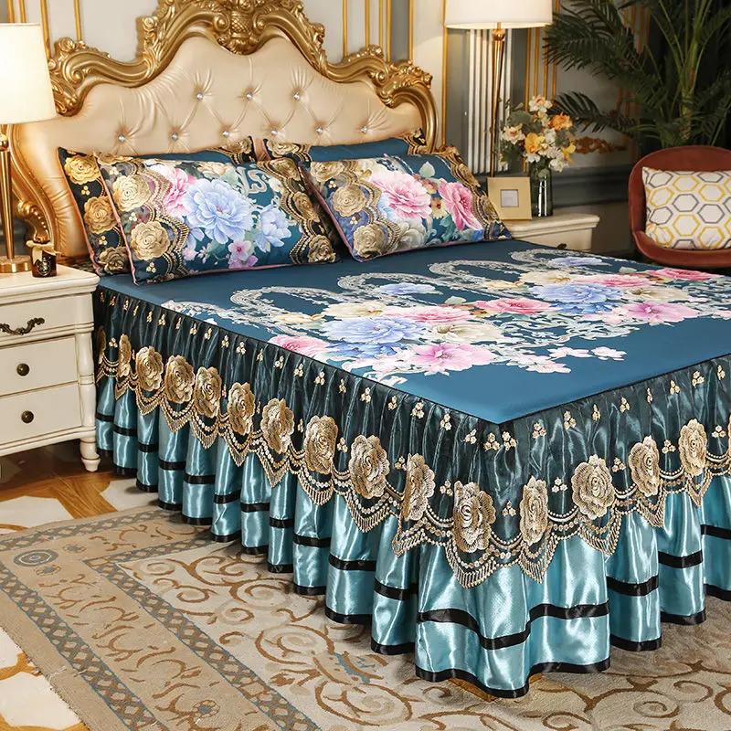 3 шт., мягкий коврик для льда, покрывало на кровать, комплект простыней с вышивкой, который можно стирать в машине, с фиксированной резинкой для размера Queen King Size