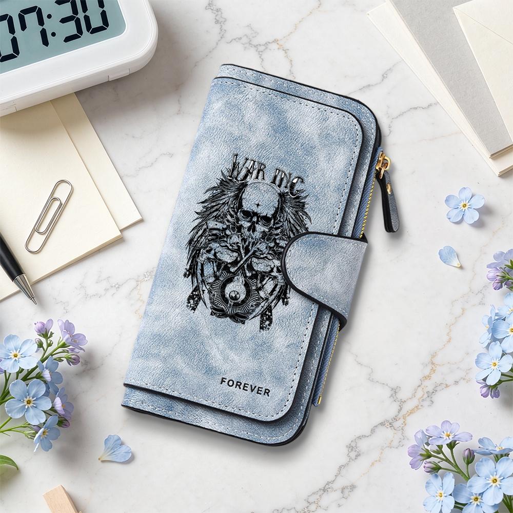 Vintage Skull Pattern Long Wallet Durable Fashion Card Holder Purse