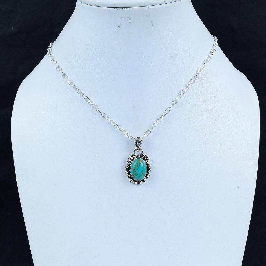 Natural Turquoise Gemstone Silver Pendant In 925 Sterling Silver- Handmade Design, Everyday Wear Jewelry, Unique Pendant Father's Day Gift