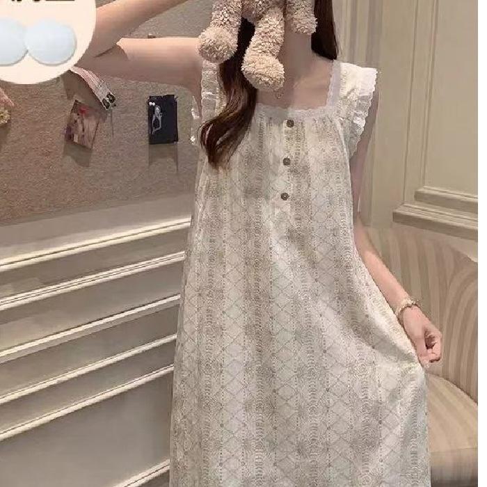 [With chest pad] Pure desire girl nightdress with chest pad summer women's pajamas, new models can be worn outside casual loungewear