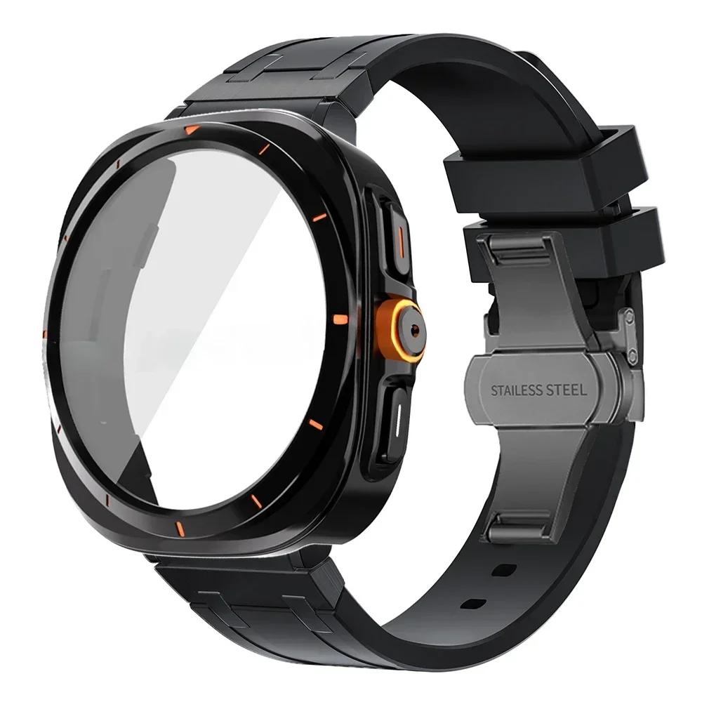 Luxury Silicone Strap+Plastic Case for Samsung Galaxy 7 6 44mm 40mm Sport Men Band for GALAXY watch 7 6 Change To Ultra Bracelet