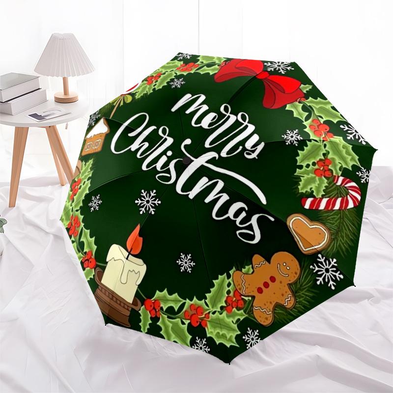 1pc Christmas Wreath with Treats Umbrella with Plastic Handle,Suitable for All Seasons Home Travel Outdoor UmbrellaDD220