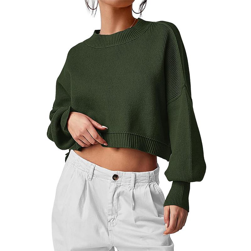 Fashion Solid Color Loose Pullover Round Neck Long Sleeve Knitted Sweater Women