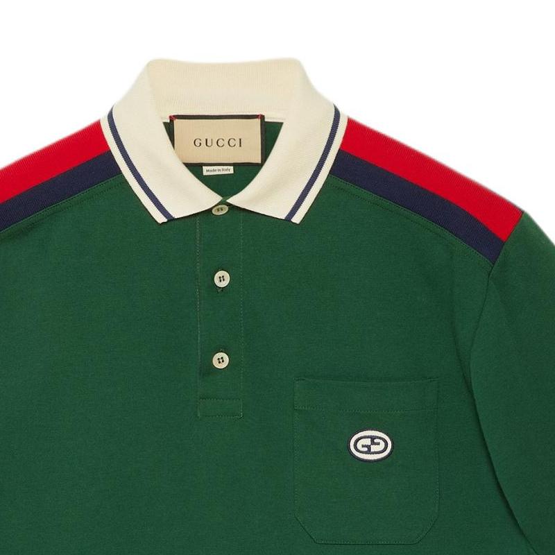 GUCCI Polo Shirts Men's Green Polo Collar Thin Straight Fit 737656-XJF4V-3754