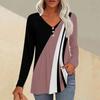 Fashion Tops Casual Pleated V-Neck Line Printed Long Sleeve T-Shirt