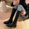 Осень и зима Новые сапоги специального дизайна Женские рыцарские сапоги с толстой подошвой Маленькие сапоги ниже колена с застежкой-молнией сзади