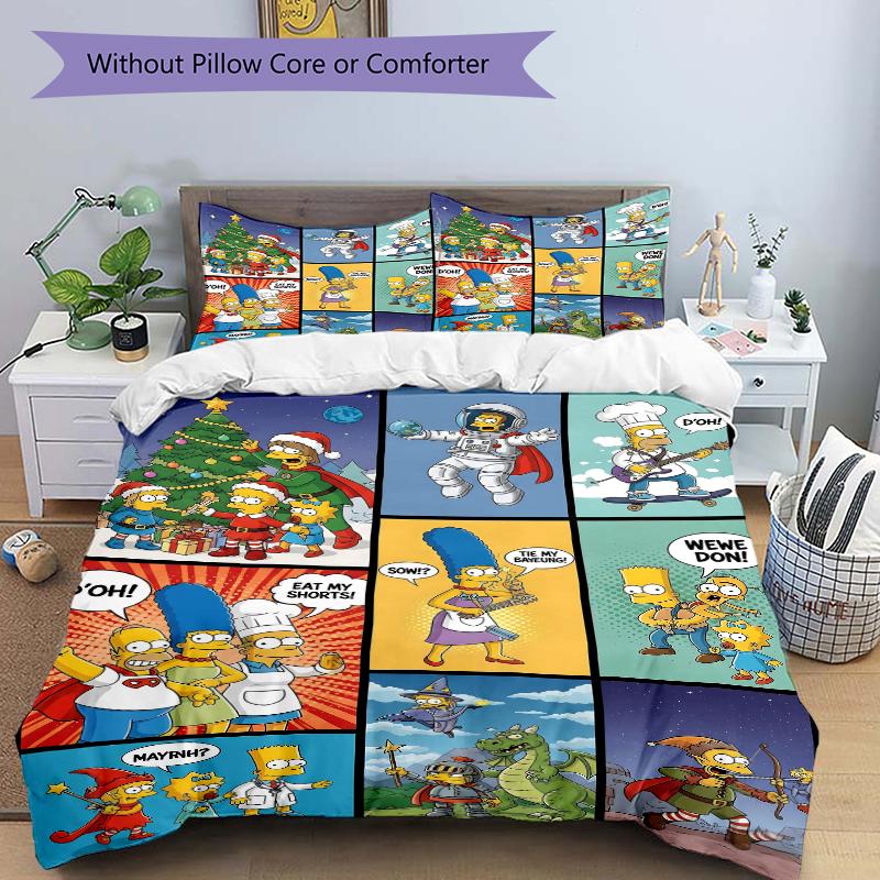 3Pcs Simpsons Christmas Special Bedding Set Quilt Cover Pillowcase Home Christmas Xmas Halloween Gift 1 Duvet Cover 2 Pillowcase S921845