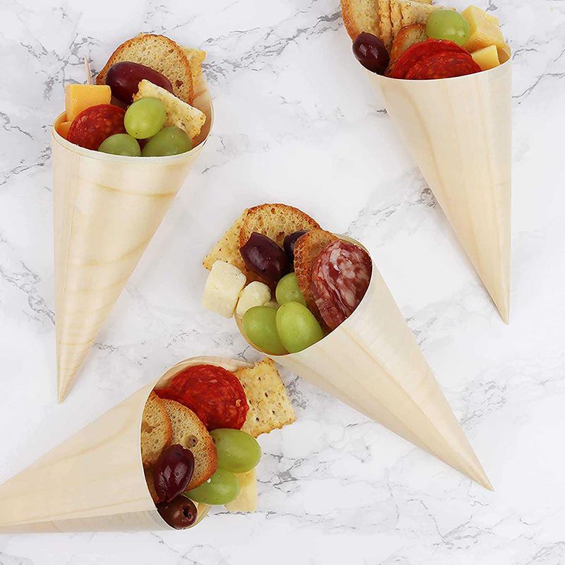 50Pcs Disposable Wood Appetizer Cones Ice Cream Cone Cups Party Candy Cones