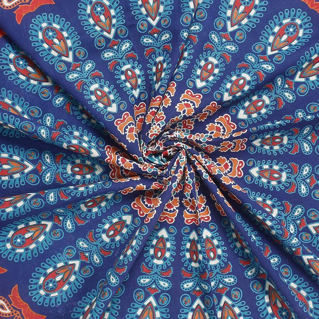 Bless International Handmade Indian hippie Bohemian Psychedelic Peacock Mandala Wall hanging Table Cloth Bedding Tapestry (Golden Blue White)