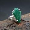 Coffin Shape Raw Emerald Prong Set 925 Sterling Silver Ring Jewelry, Birthstone Emerald Wedding Ring