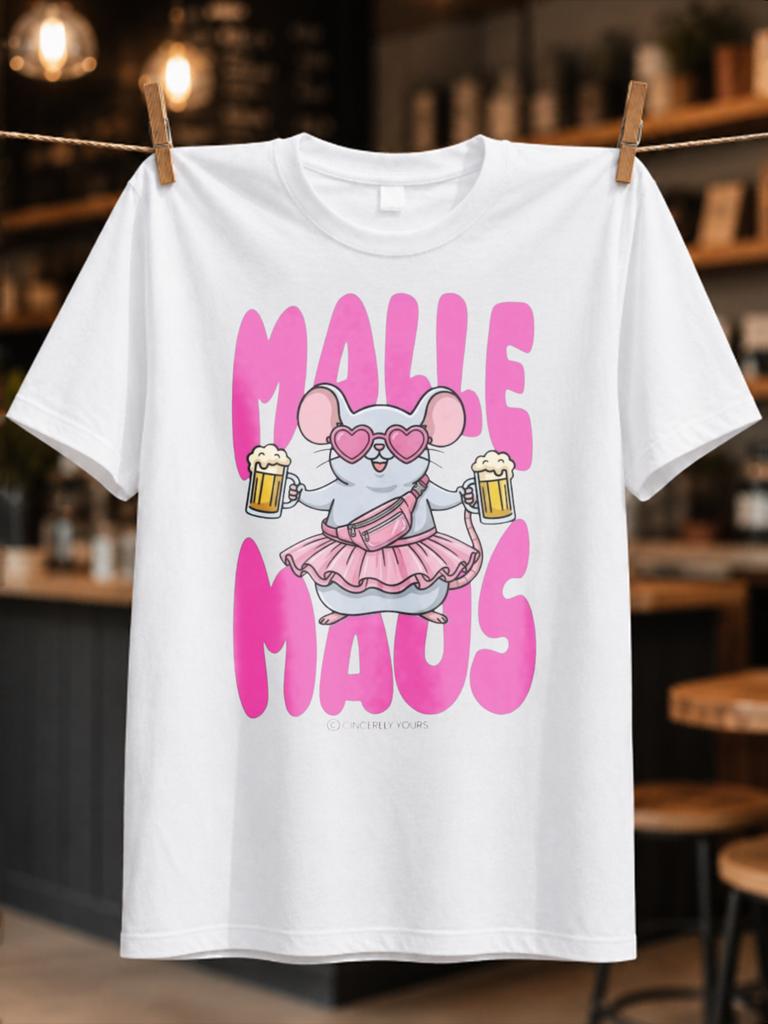 Malle Maus Cute Mouse In Pink Skirt Holding Beer With Bold Bubble Lettering Playful Party Style Unisex All Tshirt