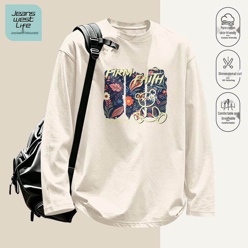 Jeanswest Life Men's Graphic Print Crew Neck Long-Sleeve T-Shirt