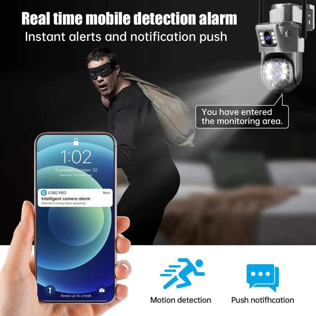 6K 10-кратный зум WiFi наружная солнечная камера с тремя объективами 12MP HD ночное видение PTZ наблюдение PIR автоматическое отслеживание беспроводная сетевая камера