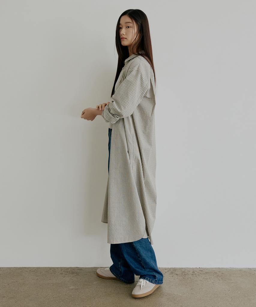 Artid Scarf Check Shirt Dress_Ivory