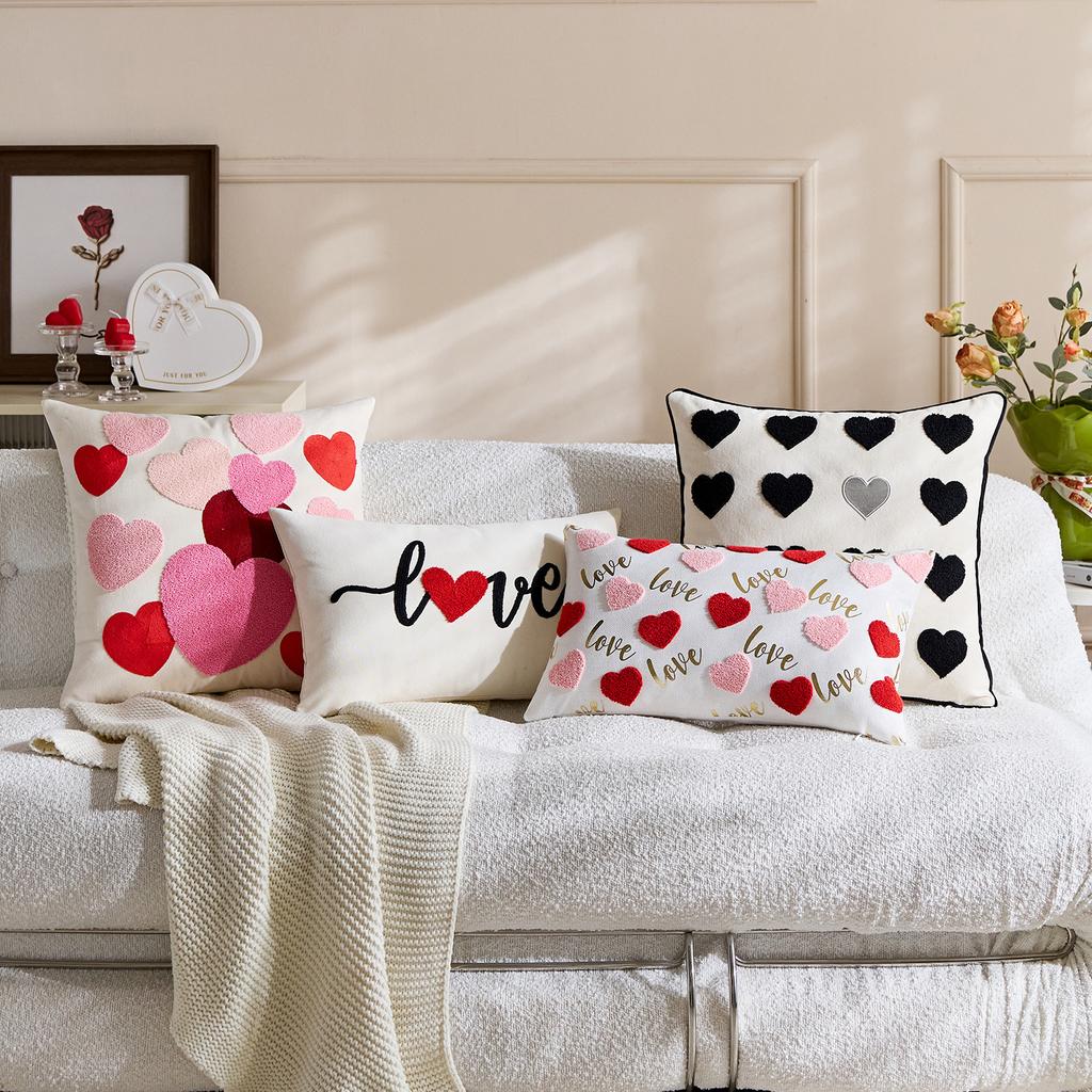 Valentine's Day Pillow Cover Couple Plush Cushion Cover Heart Embroidery Love Sofa Decoration 50x50cm