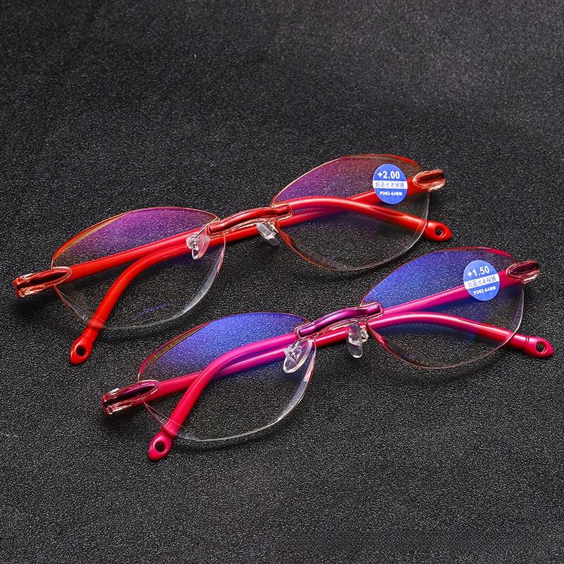 New Stylish Diamond-Cut Rimless Reading Glasses for Women Blue Light Blocking Eyeglasses Classic Style Presbyopic Eyewear