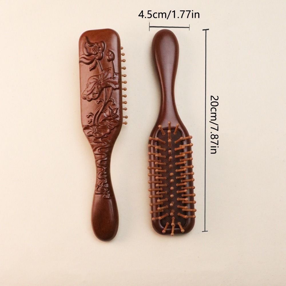 Антистатическая деревянная массажная расческа для кожи головы, расслабляющая, с широкими зубьями, с пневмоподушкой, щетка для волос, утолщенная, удобная, сандаловое дерево, массажер для кожи головы