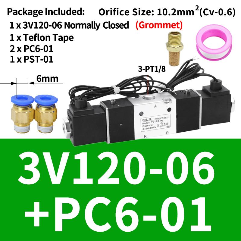 1PCS 3V120-06 3V120-M5 Pneumatic Air Solenoid Valve 3/2 Way AC220V DC24V DC12V AC110V AC24V Normally Closed Valves
