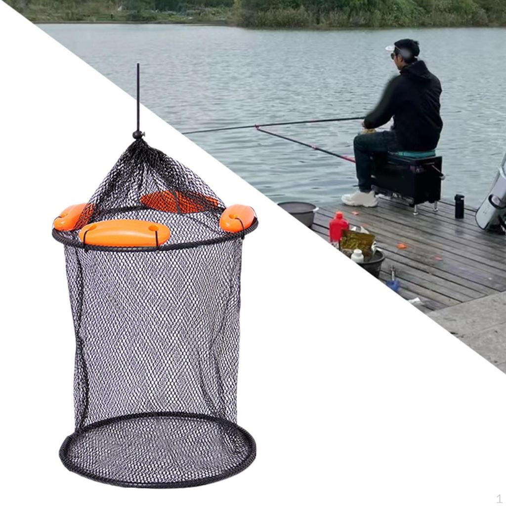 Float Fish Basket Coated Mesh Net Fishing Bucket Well Cage for Live Caught