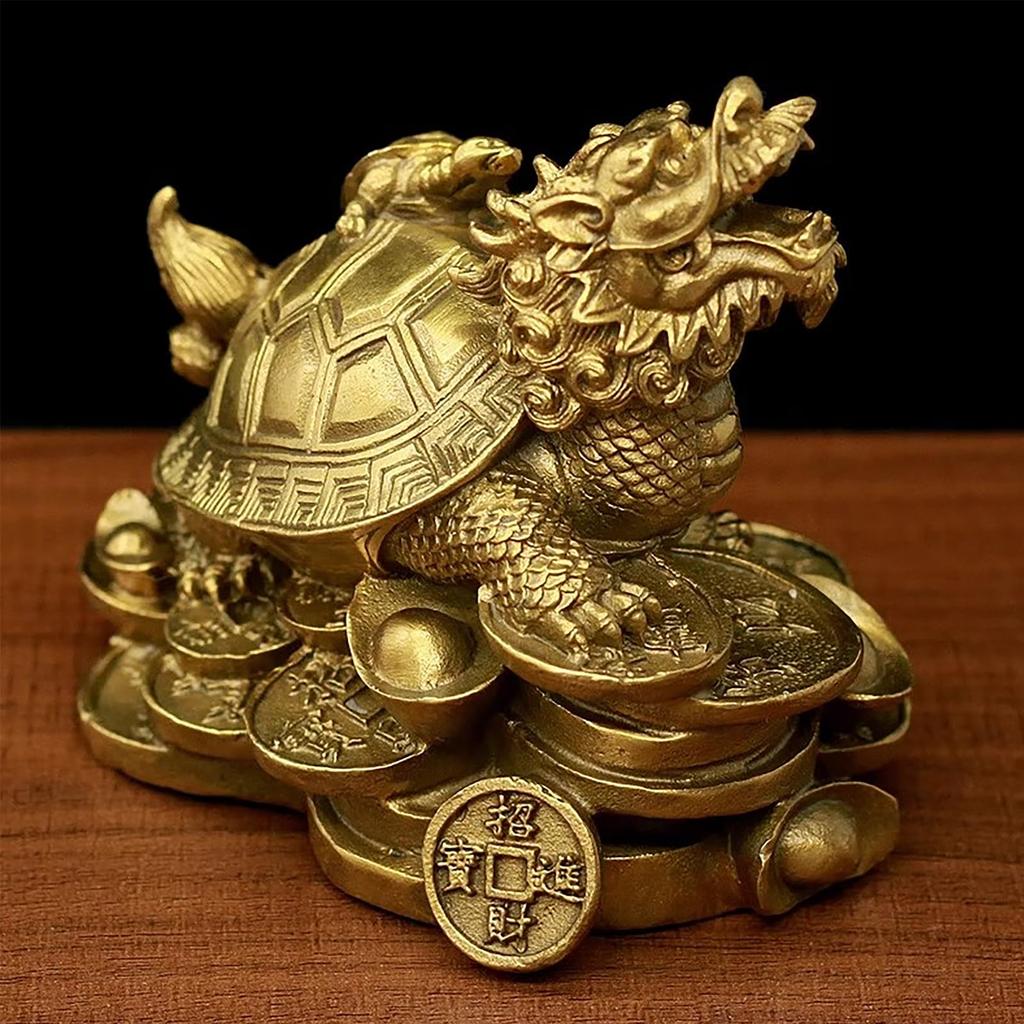 Dragon Tortoise Longui Parent and Child Copper Brass Feng Shui Item Luck Luck Fortune Good Luck Business Prosperity Amulet Amulet Gift (L) [Item]