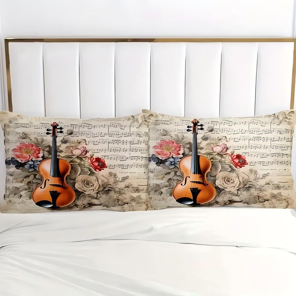 Скрипичный нотный стан Роза 3D-принт Постельное белье Наволочка Искусство классической музыки Ретро стиль Пододеяльник Домашний текстиль Комплект пододеяльника