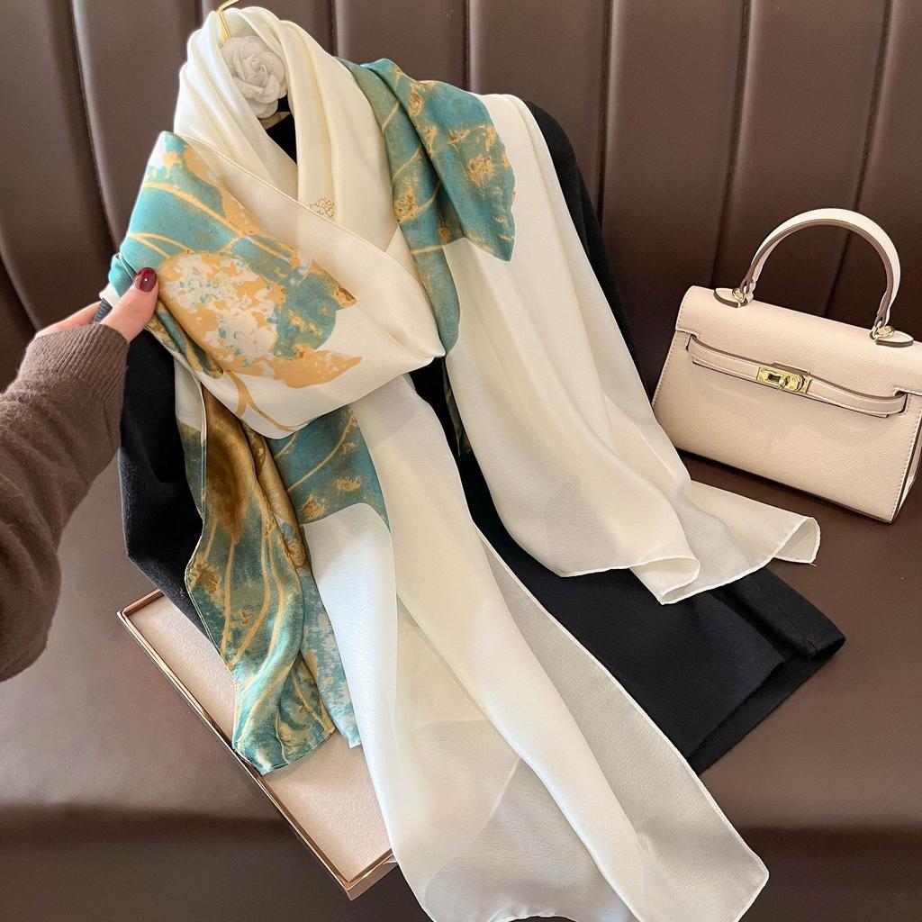 Fashion Silk Scarf Women Shawls Female Cover Flowers for Traveling Sun Protect Sunscreen Beach Scarves Air Conditioning Wraps