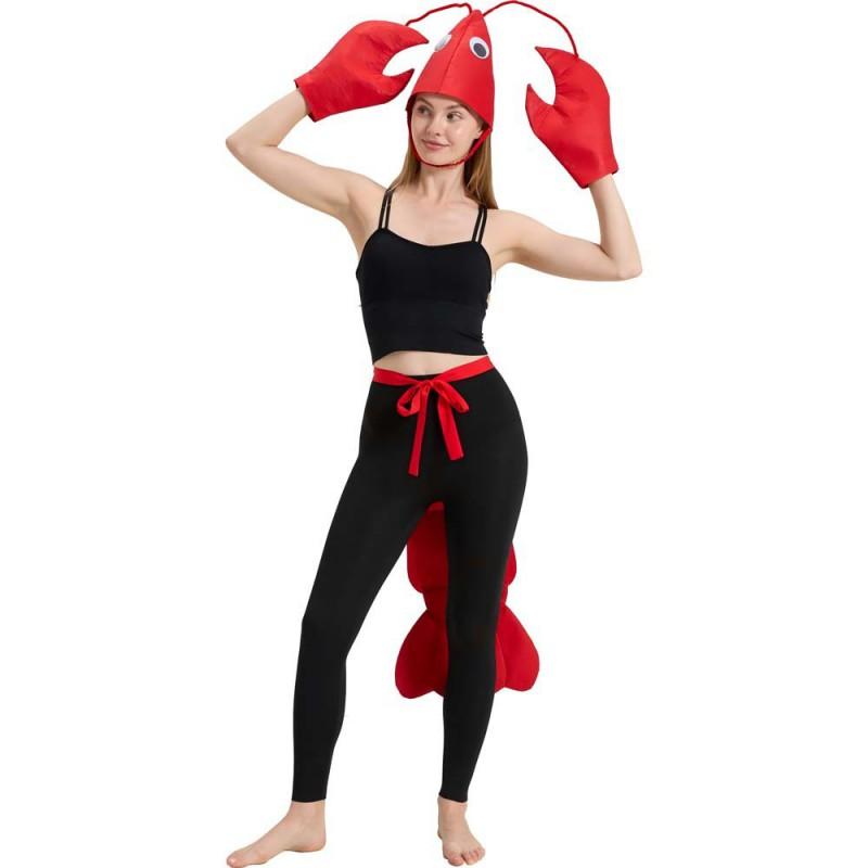 Halloween Costume Set: Red Lobster Headpiece Gloves Tail Cosplay Party Role Play Street Style