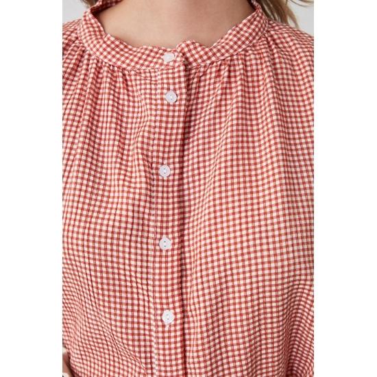 Blouses & Shirts Judge Collar Gingham Balloon Sleeve Shirt