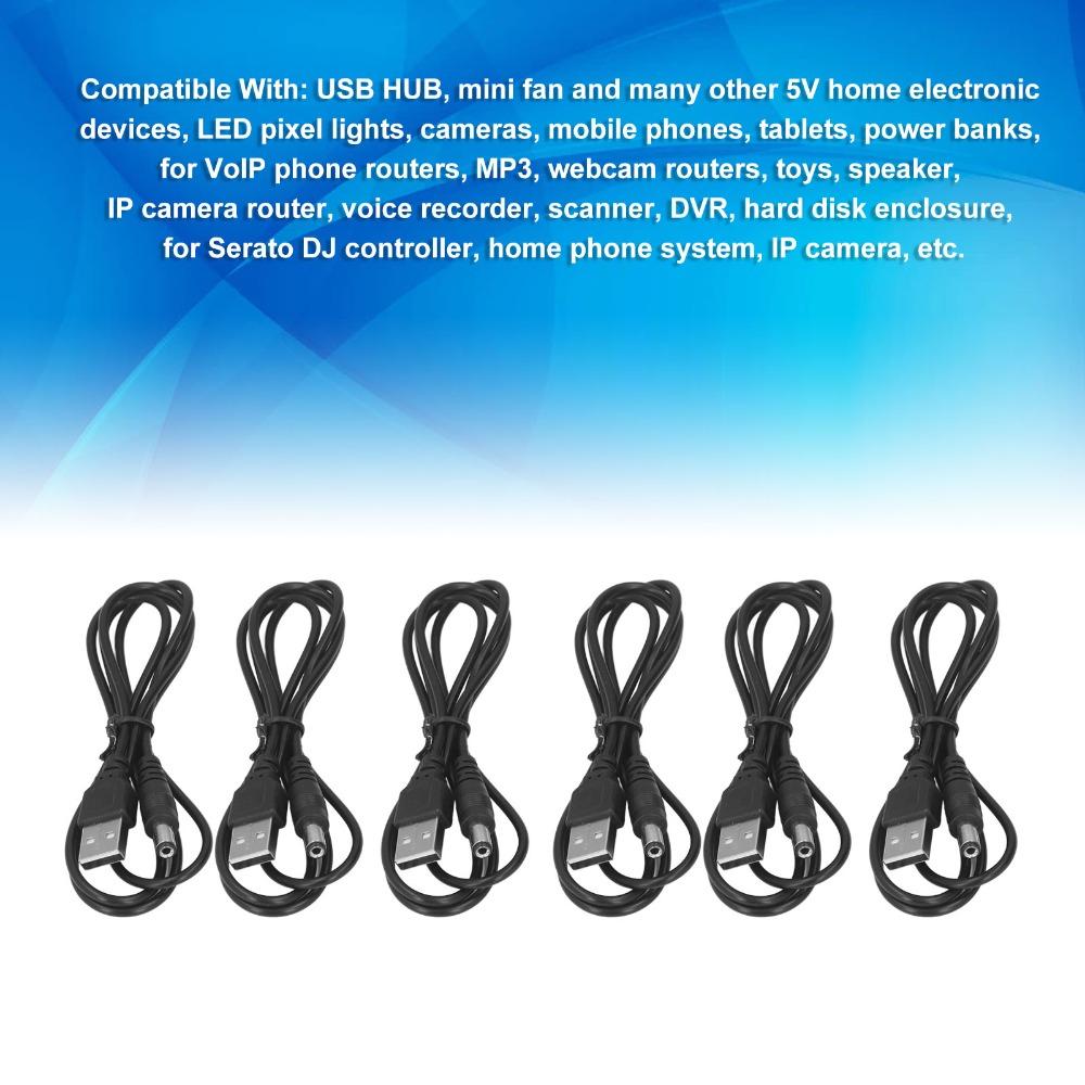 6 шт. USB-кабель питания от 5 В к DC, USB 2.0 A Male, разъем 5.5x2.1 мм, разъем DC, кабель питания, процесс ручной пайки, 3,3 фута