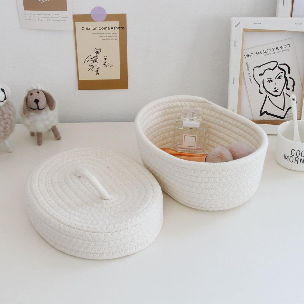 With Lid Storage Basket Woven Design Storage Bin Handmade Storage Box  Needles Storage
