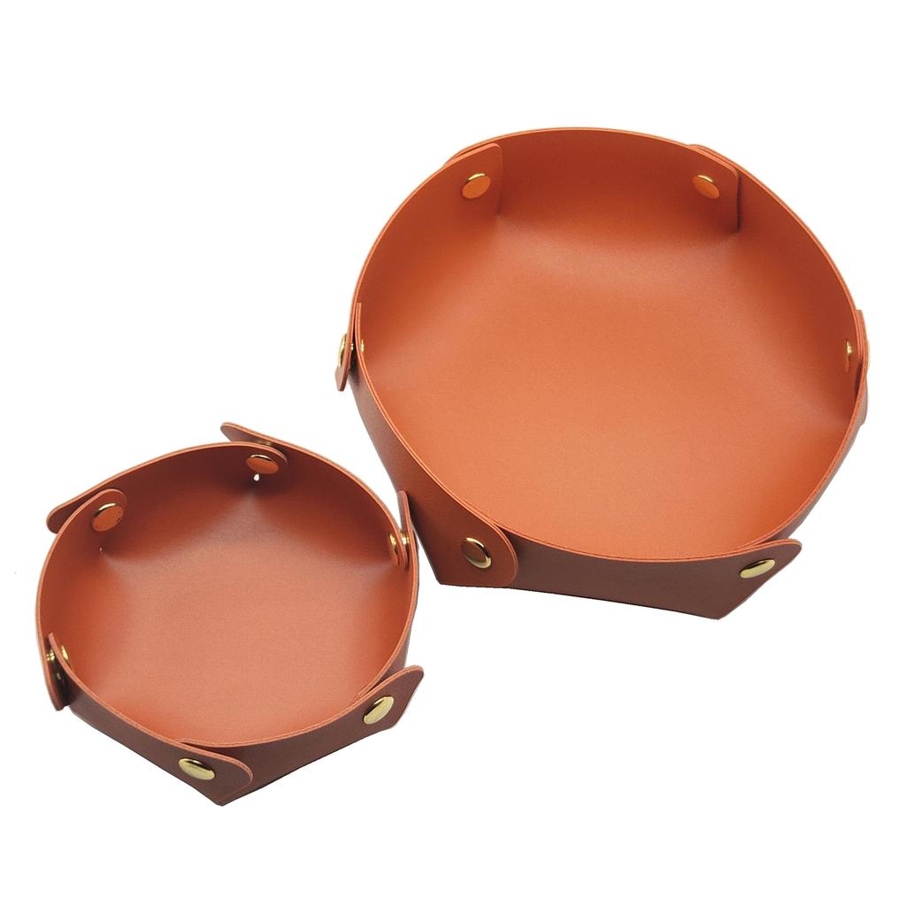 1PC Round PU Leather Storage Trays Desktop Key and Cosmetics Storage Tray Storage Box Detachable Table Small Objects Organizer