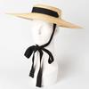 Summer Large Natural Wheat Straw Hats For Women Handmad Wide Brim Beach Visor Caps Elegant Flat Top Long Band Lace-Up Sun Protection Hat