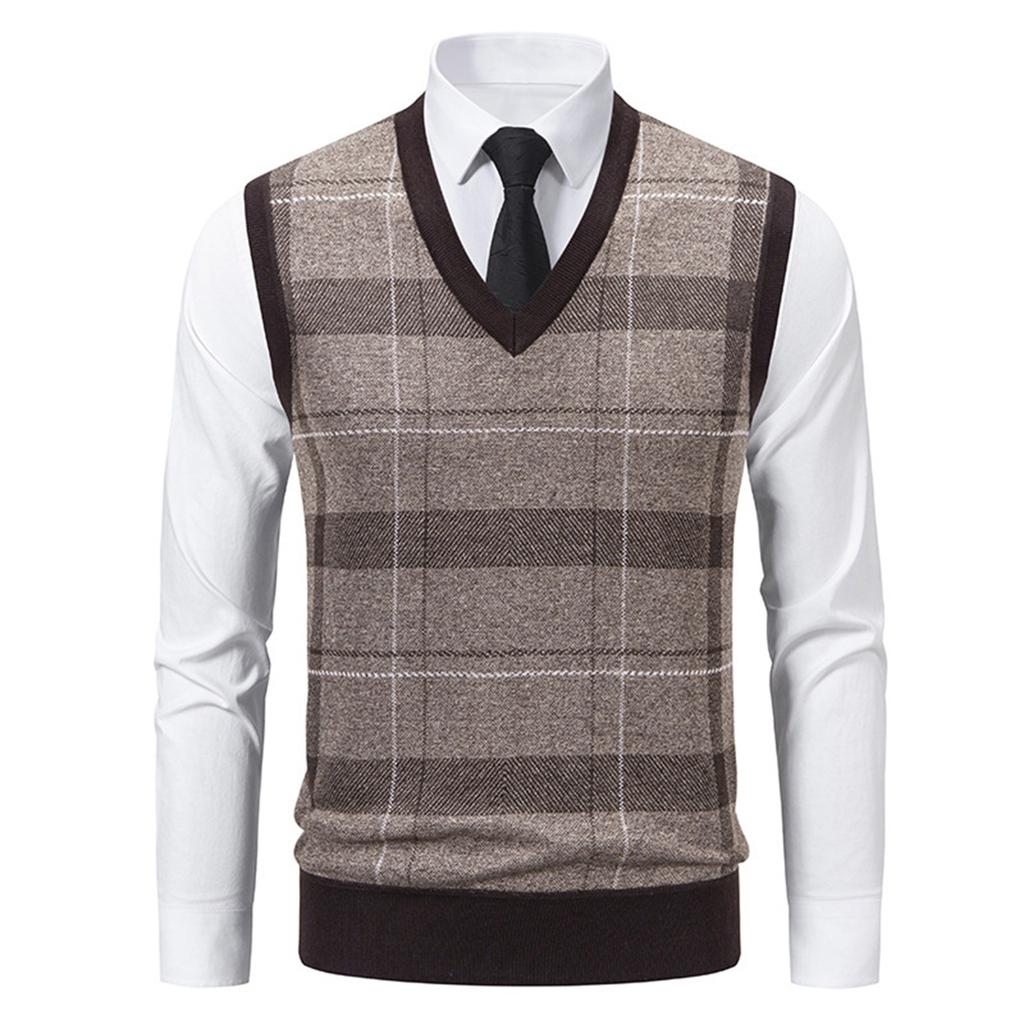 Мужской зимний флисовый жилет в клетку, пуловер, мужской свитер-жилет без рукавов свободного кроя