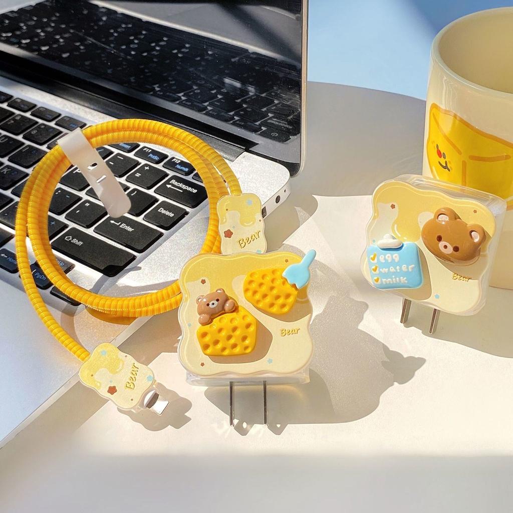 Защитный чехол для зарядного устройства Cute Honey Cheese Bear Image для iPhone 14promax, противовзломное зарядное устройство с 15 13 11 18/20 Вт