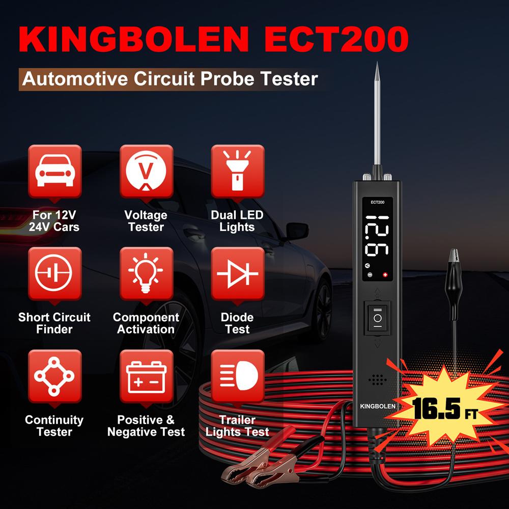 KINGBOLEN ECT200 Car Circuit Tester Power Probe 12V 24V Automotive Diagnostic Tool Electric Voltage Integrated Power Scanner Code Readers 4