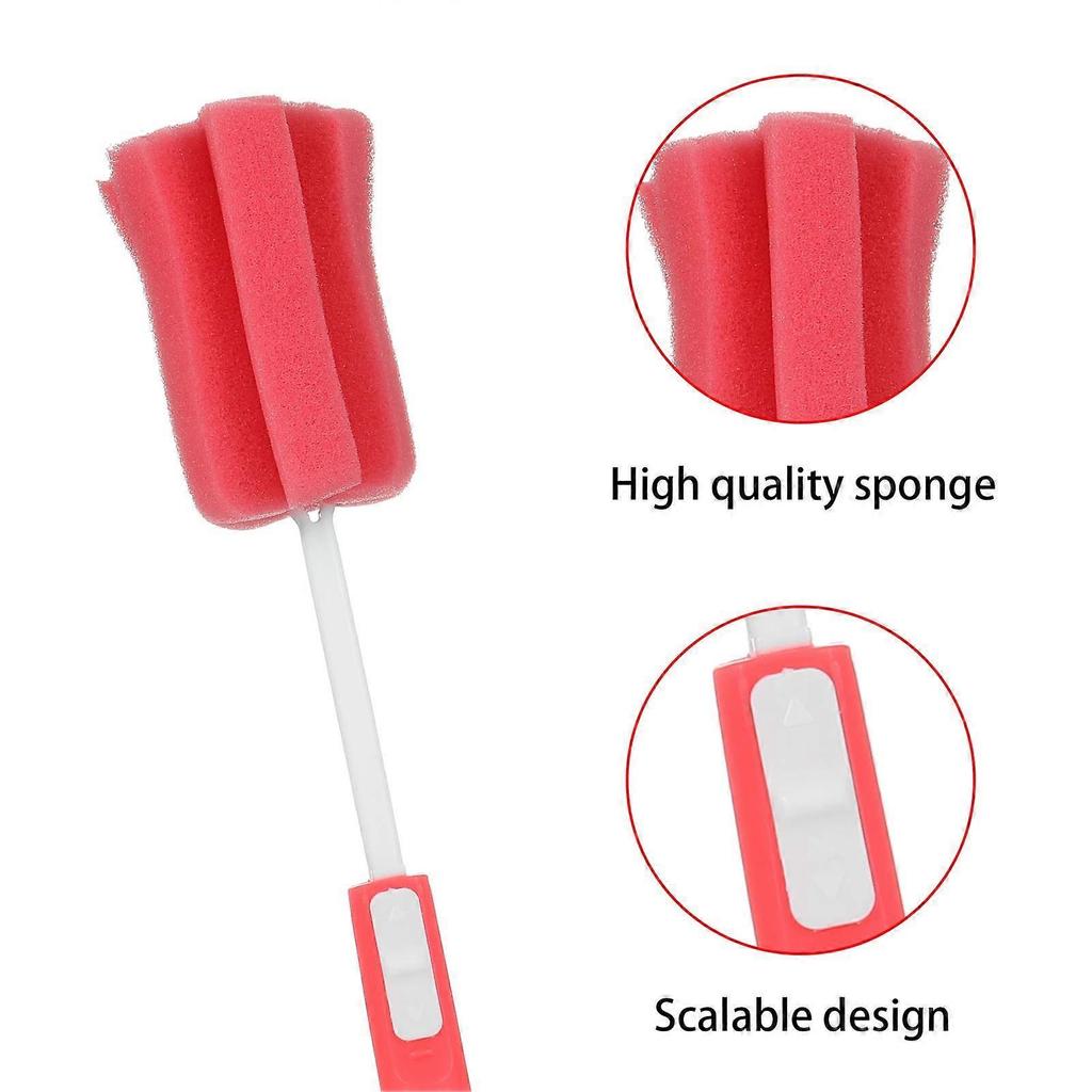 3Pcs Sponge Bottle Brushes with Adjustable Long Handle, Soft Dishwashing Foam Cleaning Brushes for Cups Mugs Kettles