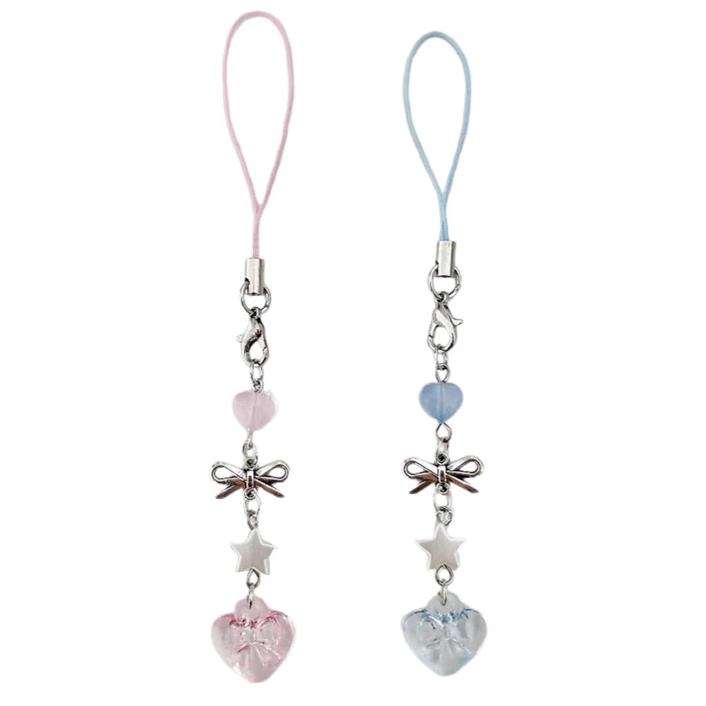 Красочная цепочка для телефона из бусин, смоляной брелок, бантик, сердечко, шарм-звезда, женский брелок для ключей, стильный шнурок для телефона, аксессуар