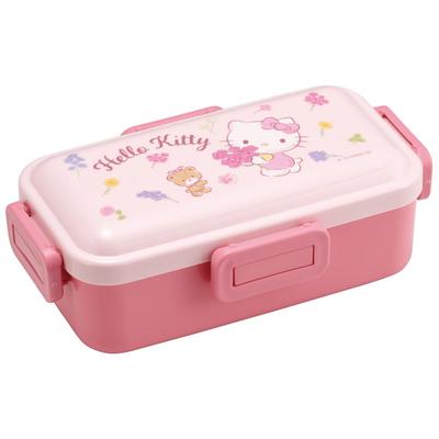 Одноярусный бенто-бокс Sanrio Hello Kitty Цветочный венок, 530 мл, для женщин, Япония, Герметичный, 4-точечная защелка, Подходит для посудомоечной машины и микроволновой печи