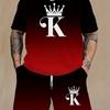 Мужская футболка и шорты больших размеров с графическим принтом в виде букв K и короны для лета, комплект из 2 предметов для занятий спортом на открытом воздухе