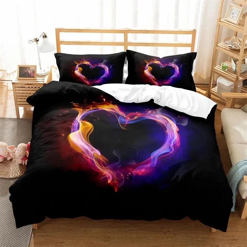 Luxury New 3D Print Love Heart Duvet Cover Microfiber Luxury Romantic Theme Bedding Set King Queen For Couple Valentine'S Day